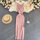 Fongt Women's Summer New Sexy Kinesith Heart-Scuttered Fashion Two-Pin Knitted Dress