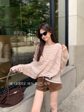 Fongt Xixi 2025 Autumn New White Standard Loose Long-Sleeved Hollow Wool Knitted Sweater Sweater Women 25333