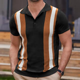 Fongt Men's Summer New Striped Jacket Knits Short Sleeves Business And Leisure Polo