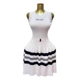 Fongt Women's Small Scented Striped U-Neck Cake Ponve-Free Sleeveless Knitted Dress