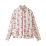 Fongt Women's Clothing 2025 Autumn 11 Thin Cotton Clothes Printed Collar Double Pocket Cotton Jacket Loose Coat