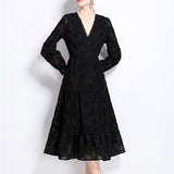 Fongt Court Wind Shattered Flower Lantern Sleeve Dress Women's Spring New Hollow Hook Flower V Collar Light Luxury Temperament Long Dress