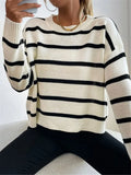 Fongt Fall Loose Round-Neck Striped Knitted Sweater