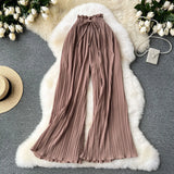 Fongt Wear High-Rise Straps With A Hundred Laps Of Casual Pants Women Micro-Fat Large Size Showing Lean Meat Hangings Wide Legs Of Hundreds Of Folded Trousers
