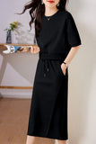 Fongt Sports Casual Lazy Set For Summer 2025 Soft Air Cotton Short Sleeves + Fork Dress