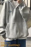 women's jacket sweatshirt new thick zipper big pocket sweatshirt solid color coating Korean loose wild hoodie