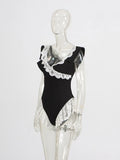 Fashion Babes Jumpsuit Women 2025 Spring New Word Shoulder Lace Splicing High-End Sense Bumpy