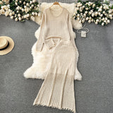 Fongt Early Spring Wearing A Lazy Knitting Suit Women's Design Hollow Top Dress Two Sets Of Tide