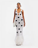 Fongt Knitted Skirt With Hips In The Summer Of 2025 New Personality Black Dot Knitted Tweed Long Skirt