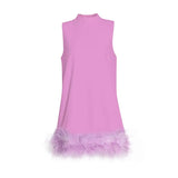 Solid Elegant Dresses For Women Casual Summer Sleeveless Patchwork Feather Hem Women's 2022 Mini Dress Fashion