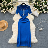 Fongt Feel Dress Women 2025 New Design Color Short-Sleeved Polo Collar Knitted Ass Skirt