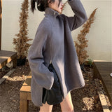 Fongt Winter New Design Sense Small Chic Side Open Zipper Lazy Loose Casual Version Irregular Long Sweater-Outfit