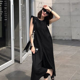 Korea Vintage Sleeveless Jumpsuits Summer Sleeveless Wide Leg Pants Elegant Lady Casual