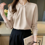 Fongt New Autumn New Professional Shirt Female Design Sense Niche Korean Version Long Sleeve Satin Chiffon Top Female-Outfit