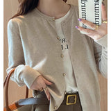 Fongt Gray Knitted Cardigan Women's Autumn With High-End Sweater Coat Early Autumn Temperament Long Sleeve