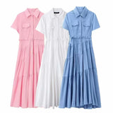 Fongt New Belt Shirt-Style Splicing Dress 2240371