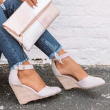 Wedges Women Sandals Summer Fashion Buckle Solid Pointed Sweet Casual Office Party Wedding Shoes Plus Size Ladies