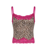 Leopard Print Strap Top Contrast Chic Lace Patchwork Cropped Tops Women Casual Street Style Tees Summer Grunge y2k Camis-Outfit