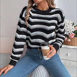 Fongt Autumn And Winter Casual Hollow Striped Lantern Long-Sleeved Jacket Sweater Women's Clothing