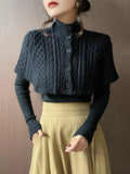 Cloak Sweater 2 Piece Sets Fall Winter Retro Thick Mock Neck Knit Cape And Slim V-neck Pullover Women Warm Sweaters