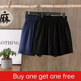 Women's Summer Shorts 100% Cotton High Waist Shorts Loose Casual Solid Shorts Pants Streetwear Elastic Waist Buy One Get