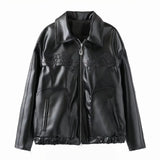 2024 Winter New Women's Sweet Cool Bow Embroidered Leather Jacket Coat W034 23215-Outfit