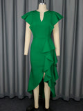 Fongt V-Neck Loaf-Side Dress High-Waisted Open-Fork Irregular Hem Dinner Dress Dress Dress