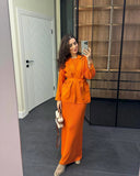 Fongt Knitted Knitted With Long Sleeve Open Shirt Two-Piece Set In The Long-Sleeved Skirt In The Autumn/Winter Of 2025