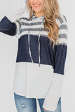 Color Block Drawstring Hooded