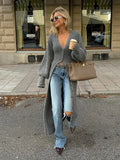 Fongt Autumn And Winter Women's New Casual Gray Long Sweater Cardigan