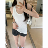 Version Of Solid Color Sling Vest Women's Summer New Design Sense Slim Thin Style Outside Wear Bottom Short