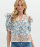 Fongt Summer New Women's Small Fresh Print Flowers Short-Sleeved Leisure Commute OL Top Women's Clothing