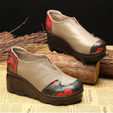 2021 New Genuine Leather Shoes Ladies' Comfortable High Heels Thick Bottom Casual Shoes