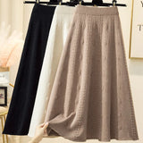 Fongt And Winter 2023 With Sweater High-Waist Jacquard Long Knitted Half-Length Umbrella Skirt Temperament Wool Long Skirt-Outfit