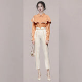 2022 New Fashion Women's Casual Temperament Ruffled Shirt Two-Piece Sets +High Waist Long Pants