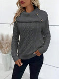 Fongt And Winter New Knitted Collar Button Design Shoulder Sleeve Sweater