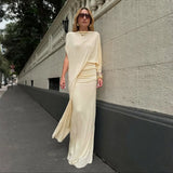 Fongt 2025 New Women's Temperament Fashion Round Collar Loose Top Folded Dress Set