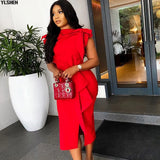 Red Midi Bodycon Dress African Dresses for Women Plus Size Dashiki Summer Clothing Split Evening Party Dress Africa Robe
