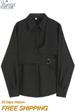 Women's Blouse Casual Loose Black Shirts 2023 Summer Gothic Vintage Harajuku Streetwear Long Sleeve Turn Down Collar Tunic