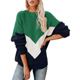 Fongt 2023 Ladies Splice Color Long Sleeved Round Neck Top Sweater Knit