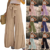 Fongt Women's Fashion Temperament Strap Spliced High-Waisted Folds Broad Leggings Casual Loose Trousers