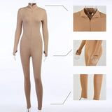 Fitness Jumpsuit Women Casual Elastic Skinny Long Romper 2019 New Side Striped Patchwork Turtleneck