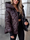 Fongt And Winter New Fashion Trend Lattice Loose Hooded Cotton Jacket
