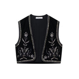 Fongt Women's Casual Street Sleeveless Velvet Embroidered Vests In Autumn 2025