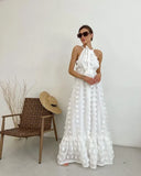 Fashion Hanging Neck Three-Dimensional Flower Cake Showback Dress 2025 Spring And Summer