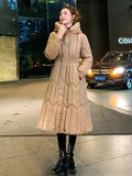 Winter Women's Jackets Long Parka With a Belt Female Puffer Jacket Hooded Parka Warm Casual