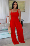 Fongt New Women's Solid Color Casual Strap Strapless Wide-Leg Jumpsuit-Outfit