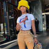 Summer Harajuku Crop Top Casual Crop Top Women Clothes Character Print Slim Basic Tee Streetwear T-shirt Aesthetics Vintage