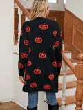 Fongt Sweater For Women's Casual Halloween Pumpkin Head With Long Coat Knitted Cardigan