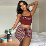 Fongt Sling Pyjamas Women's Sleet Shorts Set Letter Striped Print Lady's Home Clothes Can Be